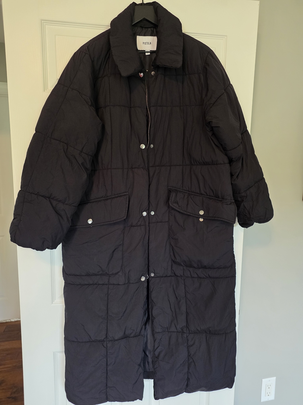 Pistola Black Long Quilted Puffer Coat